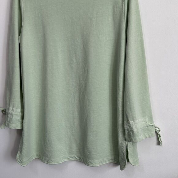 Soft Surroundings Sweatshirt M Seafoam Green Tie Cuffs Boat Neck Beachy Top - Picture 8 of 10